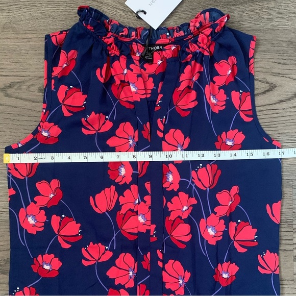 41 Hawthorn Orlee Mixed Material Sleeveless Ruffle Neck Top Size XSP - Navy NWT - Picture 8 of 11